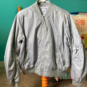 Women’s GAP Bomber Jacket, Gray with Lavender lining, size Medium